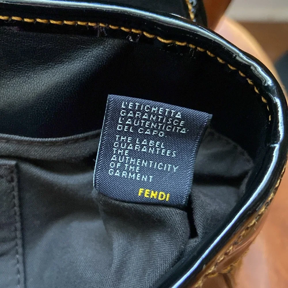 Fendi B Bag Purse in Black Patent Leather with Orange Contrast Top Stitching - Picture 12 of 16